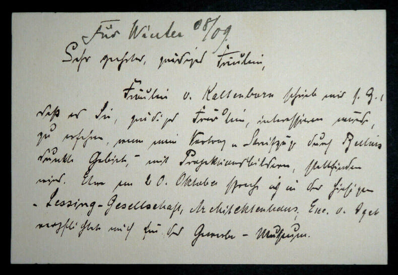 Meta Schoepp - Carte autographe sign&eacute;e - 25 septembre 1907. Meta Schoepp