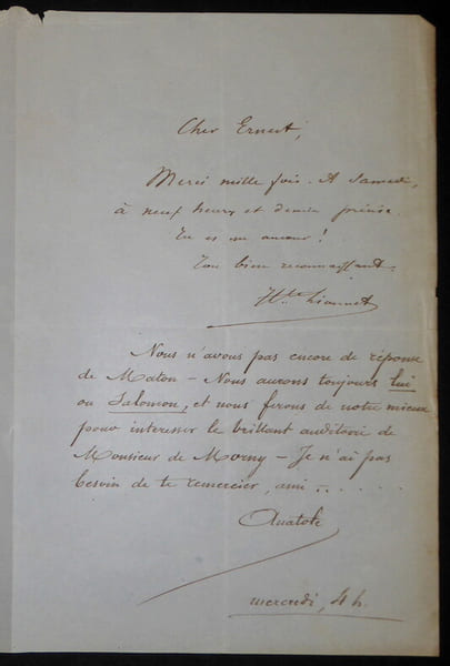Lettre autographe sign&eacute;e, co-&eacute;criture d'Anatole et Hippolyte Lionnet. Anatole Lionnet et Hippolyte Lionnet