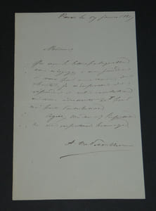 Amiral Abel Aubert du Petit-Thouars - Lettre autographe signée - Paris 1857