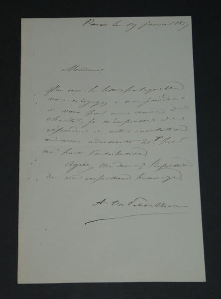 Amiral Abel Aubert du Petit-Thouars - Lettre autographe sign&eacute;e - Paris 1857. Abel Aubert du Petit-Thouars