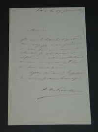 Amiral Abel Aubert du Petit-Thouars - Lettre autographe signée - Paris 1857