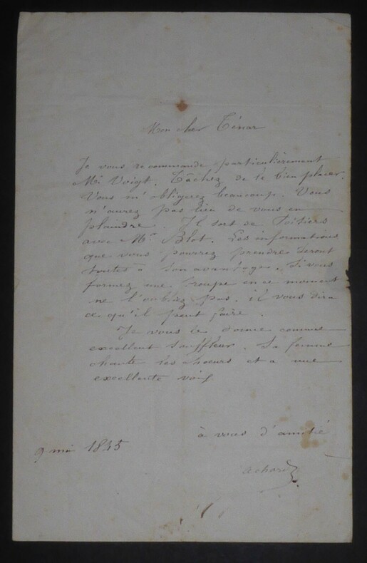 ACHARD Am&eacute;d&eacute;e LETTRE AUTOGRAPHE SIGNEE DU 9 MAI 1845. Am&eacute;d&eacute;e ACHARD