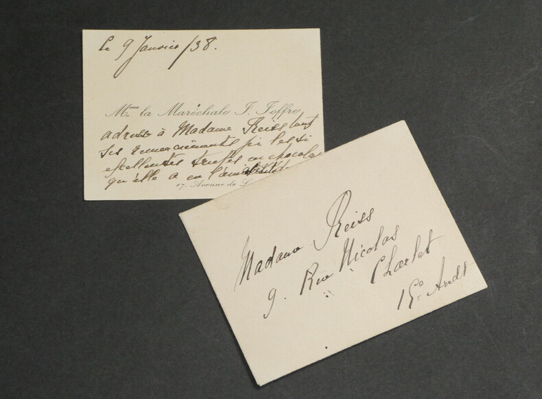 Mme La Mar&eacute;chale JOFFRE - Carte de visite autographe &agrave; Madame REISS - 1938. Madame La Mar&eacute;chale Joffre