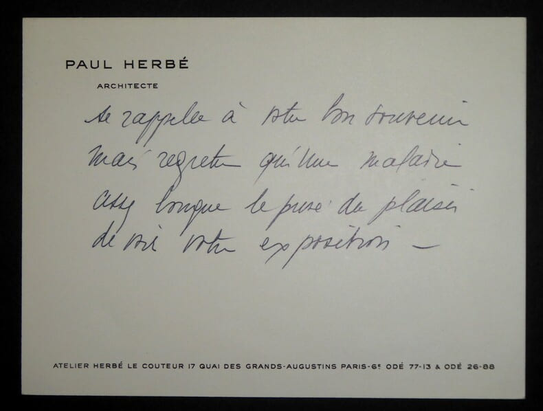 HERBE Paul - Carte de visite simple avec annotations manuscrites. Paul Herb&eacute;