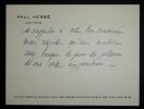 HERBE Paul - Carte de visite simple avec annotations manuscrites. Paul Herb&eacute;