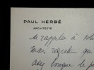 HERBE Paul - Carte de visite simple avec annotations manuscrites. Paul Herb&eacute;