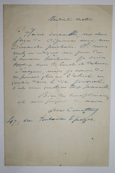 LETTRE AUTOGRAPHE SIGN&Eacute;E &Agrave; GUYON. Oscar Comettant