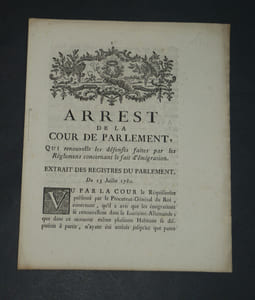 Arrêt de la Cour de Parlement de Lorraine, qui renouvelle les défenses faites par les Règlements concernant le fait d'émigration, 1780