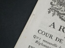 Arr&ecirc;t de la Cour de Parlement de Lorraine, qui renouvelle les d&eacute;fenses faites par les R&egrave;glements concernant le fait d'&eacute;migration, 1780. Lorraine et ...