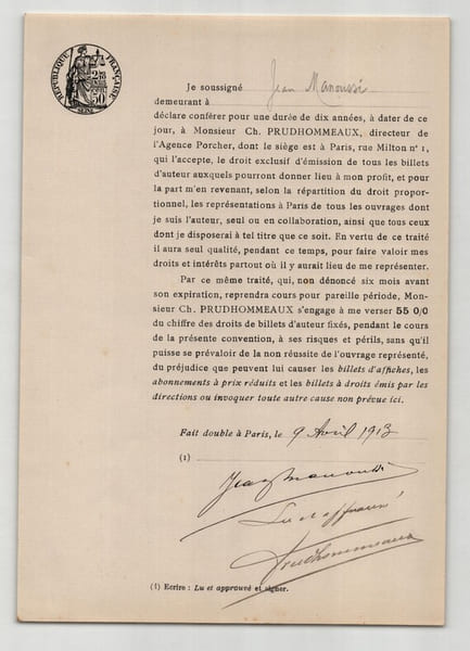 Pouvoir sign&eacute; Jean Manoussi – Collection coh&eacute;rente de 50 auteurs & musiciens. Jean Manoussi