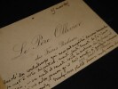 OLLIVIER Marie-Joseph - CARTE DE VISITE AUTOGRAPHE SIGN&Eacute;E , 1895. Marie-Joseph Ollivier