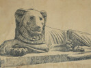 Lion du Dromos du S&eacute;rap&eacute;um de Memphis – Dessin original sign&eacute; – XXXe dynastie. Louis Henri Laffill&eacute;e
