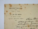 COMETTANT Oscar - LETTRE AUTOGRAPHE SIGN&Eacute;E, INSTITUT MUSICAL, 1880. Oscar Comettant