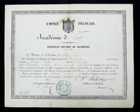 Adolphe ADERER - CERTIFICAT D'EXAMEN DE GRAMMAIRE SOUS L'EMPIRE, 1869