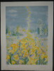 Lithographie en couleur, sign&eacute;e en marge de Jean [Bourday], fleurs sous l'orage. Jean Bourday