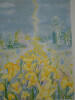 Lithographie en couleur, sign&eacute;e en marge de Jean [Bourday], fleurs sous l'orage. Jean Bourday
