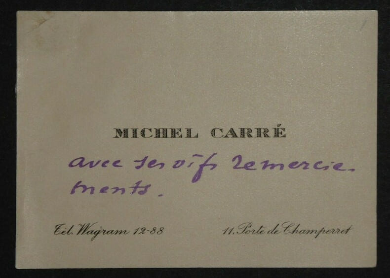 Carte de visite annot&eacute;e &agrave; la main. Michel Carr&eacute; (fils)