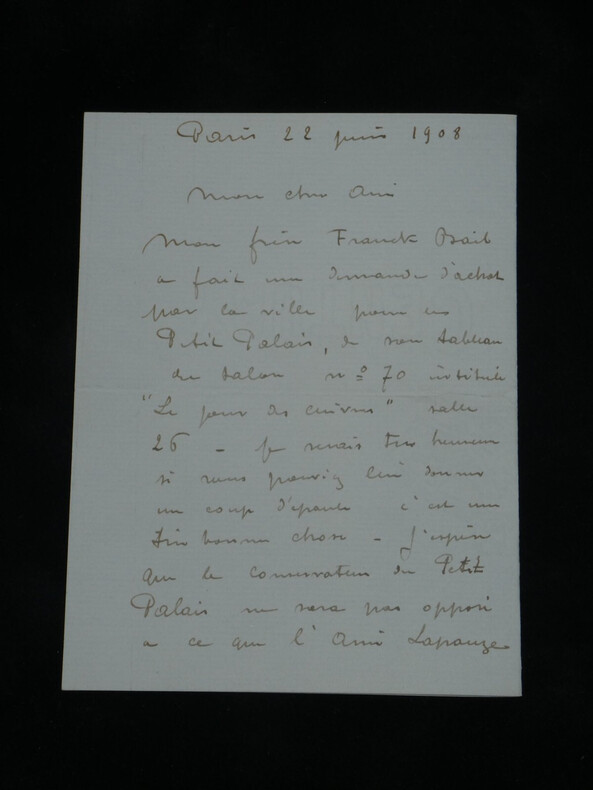 Joseph Bail - Lettre autographe sign&eacute;e &agrave; H. Lapauze "Le jour des cuivres" - 1908. Joseph Bail