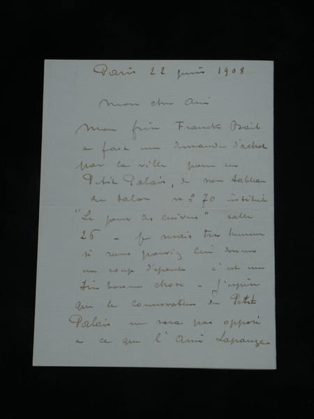 Joseph Bail - Lettre autographe sign&eacute;e &agrave; H. Lapauze "Le jour des cuivres" - 1908. Joseph Bail