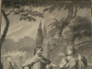 Lavis original - 1748 - un homme et une femme au jardin. Anonyme
