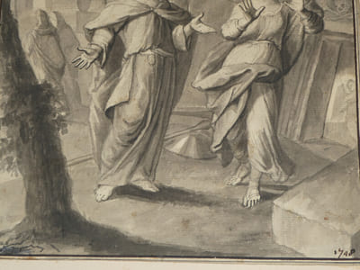 Lavis original - 1748 - un homme et une femme au jardin
