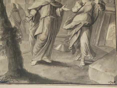 Lavis original - 1748 - un homme et une femme au jardin. Anonyme