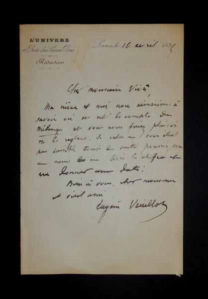 VEUILLOT Eug&egrave;ne - LETTRE AUTOGRAPHE SIGN&Eacute;E, REDACTION L'UNIVERS, PARIS, 1895. Eug&egrave;ne Veuillot