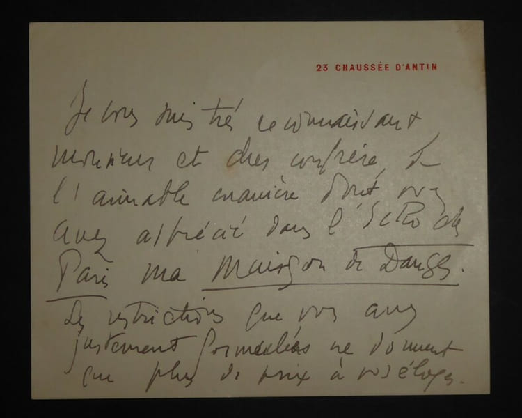 LETTRE AUTOGRAPHE SIGN&Eacute;E, A PROPOS DE "La maison de danses", 1910. Paul Reboux (Andr&eacute; Amillet)