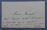Marie FAVART, Actrice fran&ccedil;aise - CARTE DE VISITE AVEC NOTE AUTOGRAPHE. Marie FAVART