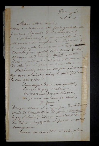 GRANGE Eug&egrave;ne - LETTRE AUTOGRAPHE SIGNEE, CHANSON "Chevets", PARIS. Eug&egrave;ne Grang&eacute;