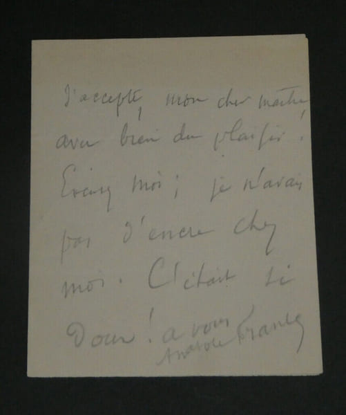 Anatole France - Lettre autographe sign&eacute;e &agrave; un certain Monsieur [Vailleron]. Anatole France