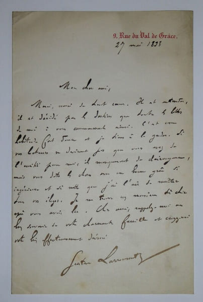 LARROUMET Gustave - LETTRE AUTOGRAPHE SIGN&Eacute;E &Agrave; Philippe GILLE, MAI 1893. Gustave Larroumet