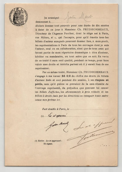 Pouvoir sign&eacute; Gaston Marot – Collection coh&eacute;rente de 50 auteurs & musiciens. Gaston Marot