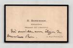 Ren&eacute; B&eacute;renger - Carte de visite autographe &agrave; Monsieur Bosc. Ren&eacute; B&eacute;renger
