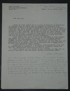 Alain BOSQUET - LETTRE AUTOGRAPHE ET TAPUSCRITE SIGNÉE, 1951, Paris