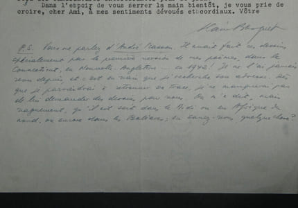 Alain BOSQUET - LETTRE AUTOGRAPHE ET TAPUSCRITE SIGNÉE, 1951, Paris
