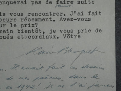 Alain BOSQUET - LETTRE AUTOGRAPHE ET TAPUSCRITE SIGNÉE, 1951, Paris
