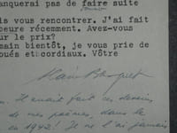 Alain BOSQUET - LETTRE AUTOGRAPHE ET TAPUSCRITE SIGNÉE, 1951, Paris