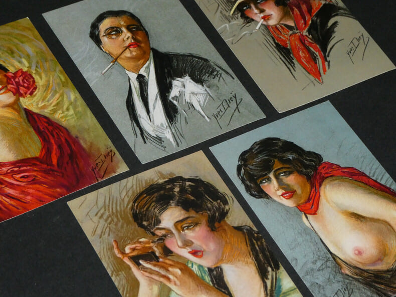 5 Cartes postales portraits de femmes curiosa sign&eacute;es Yves Die&yuml; dit Thiey. Yves Die&yuml; dit Thiey