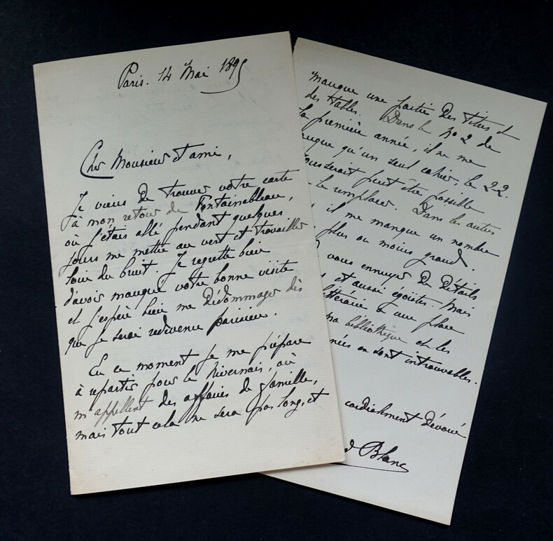 BLANC Edouard - LETTRE AUTOGRAPHE SIGN&Eacute;E, DEMANDE DE PR&Ecirc;T DE LIVRES, 1895. Edouard Blanc
