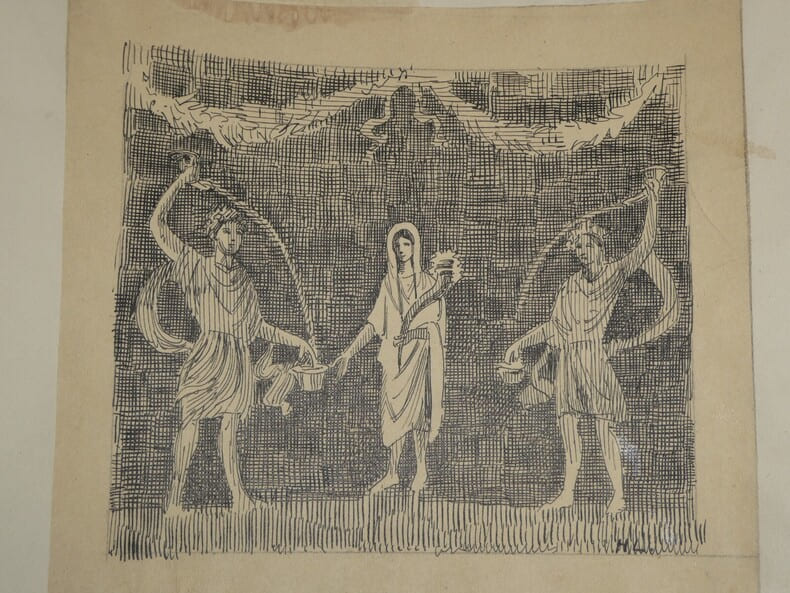 Les dieux lares et la d&eacute;esse de l'abondance - Dessin original sign&eacute;. Louis Henri Laffill&eacute;e