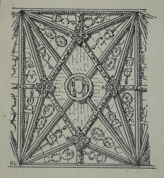 Vo&ucirc;te de la chapelle privil&eacute;gi&eacute;e de Saint-Jacques &agrave; Cl&eacute;ry — Dessin original sign&eacute;. Louis Henri Laffill&eacute;e