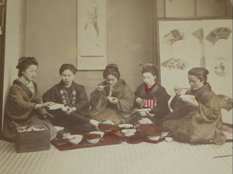 Kimbei Kusakabe - Planting Rice & Buck-Wheat Macaroni Eating - Japon. Kusakabe Kimbei