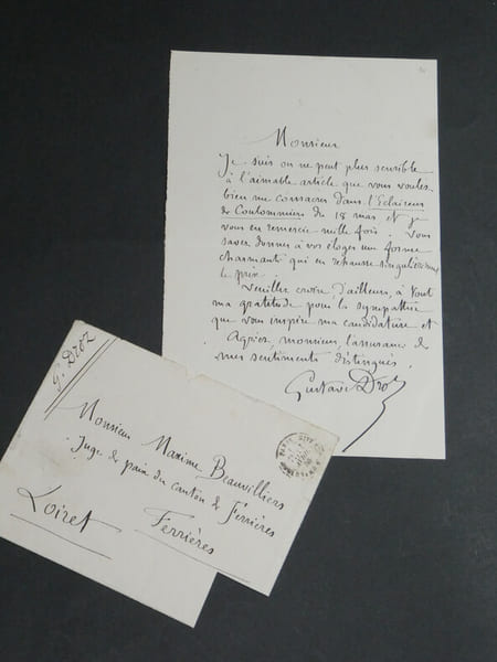 Gustave Droz - Lettre autographe sign&eacute;e &agrave; Maxime Beauvilliers - Paris - 1885. Gustave DROZ