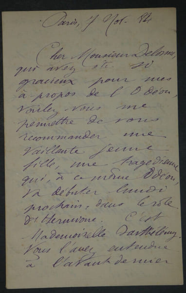 Auguste DORCHAIN - Lettre Autographe Sign&eacute;e recommandation pour l'Od&eacute;on, 1884. Auguste DORCHAIN