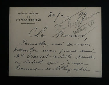 LUIGINI Alexandre - LETTRE AUTOGRAPHE SIGNÉE, OPÉRA COMIQUE, 1899