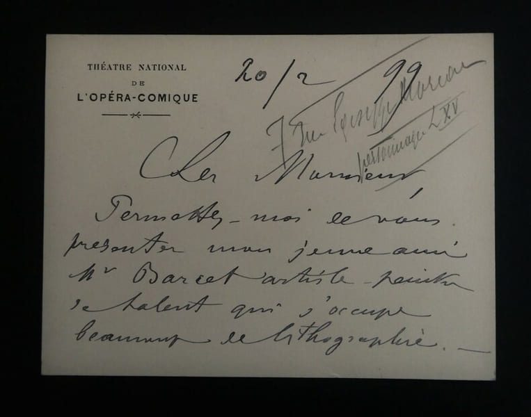 LUIGINI Alexandre - LETTRE AUTOGRAPHE SIGN&Eacute;E, OP&Eacute;RA COMIQUE, 1899. Alexandre Luigini