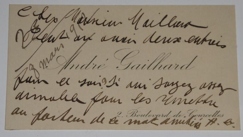 GAILHARD Andr&eacute; - CARTE DE VISITE ANNOT&Eacute;E, COMPOSITEUR MUSIQUE CLASSIQUE. Andr&eacute; Gailhard