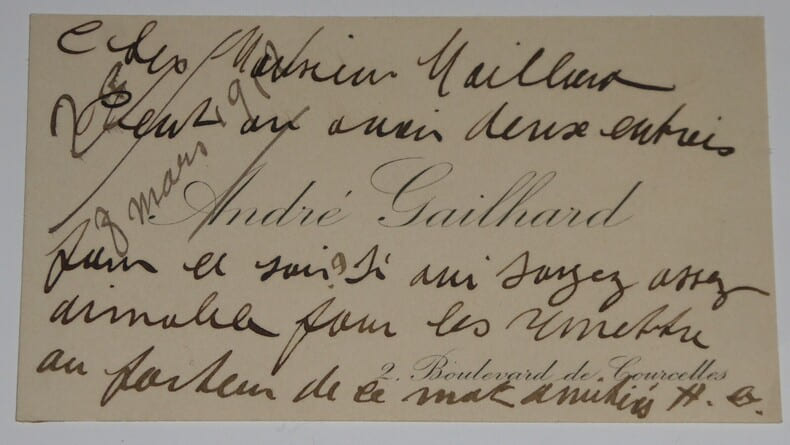 GAILHARD Andr&eacute; - CARTE DE VISITE ANNOT&Eacute;E, COMPOSITEUR MUSIQUE CLASSIQUE. Andr&eacute; Gailhard
