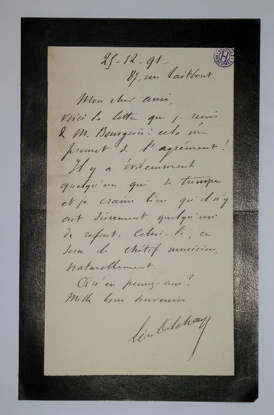 DELAHAYE L&eacute;on - LETTRE AUTOGRAPHE SIGN&Eacute;E, ARCHIVES MENESTREL, 1891. L&eacute;on Delahaye